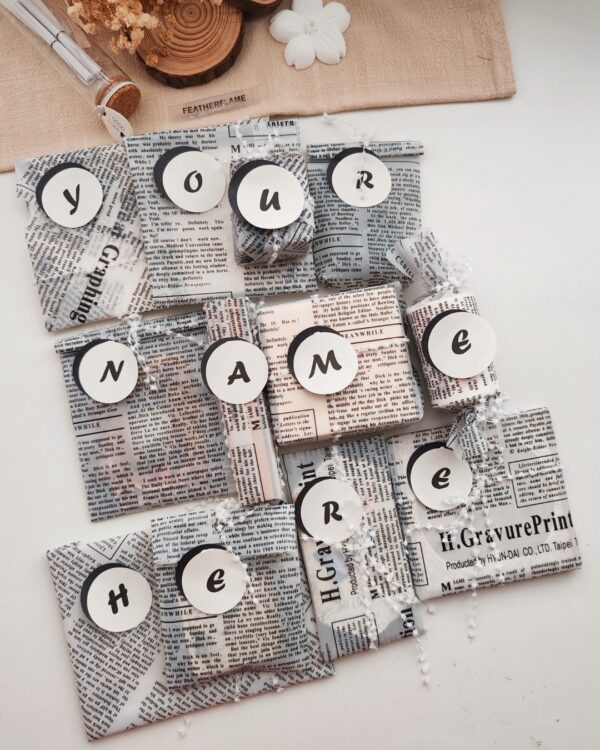 [ Featherflame ] Custom Name / Words Surprise Bundle Set (White-Newspaper Design)